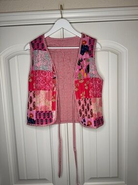 Patchwork Pink Floral Tie-Front Vest